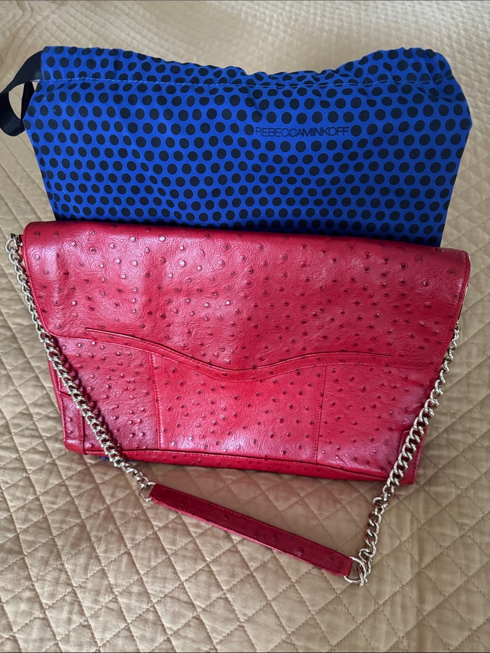 Rebecca Minkoff Red Ostrich Embossed Mac Daddy Crossbody - LIKE NEW